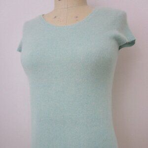 CASHMERE Aqua Blue Pullover Sweater Cap Sleeve Cuddly